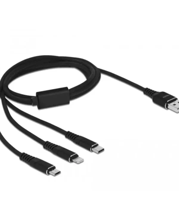 DeLock Regular USB to Lightning / Type-C / micro USB Cable Μαύρο 1m (87155)