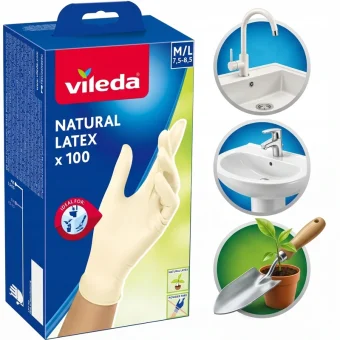 Vileda Γάντια Καθαριότητας Natural Latex Latex Medium Ροζ 179654