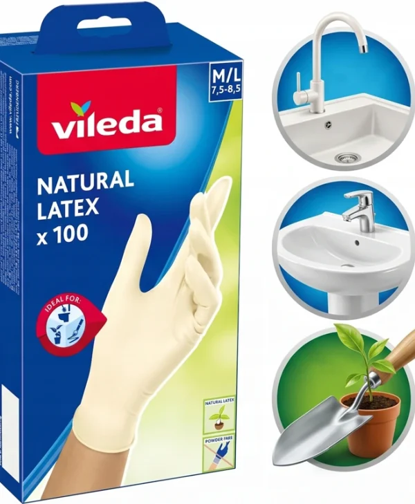 Vileda Γάντια Καθαριότητας Natural Latex Latex Medium Ροζ 179654