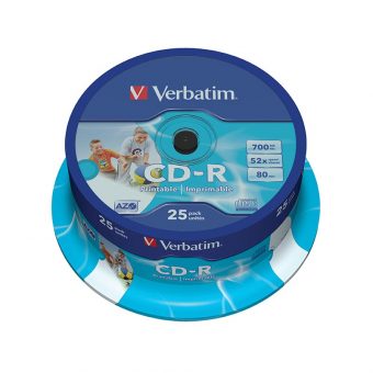 Verbatim Azo CD-R 80min 52x Wide Printable 25 Pack 43439