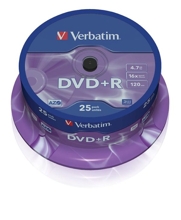 Verbatim DVD+R 4.7GB 16x Matt Silver Spindle - 25 Pack 43500