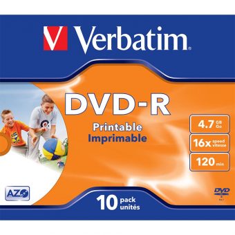 Verbatim 43521 16x DVD-R 4.7GB Printable Jewel Cased 10 Pack