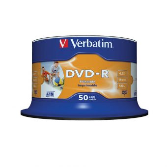 Verbatim DVD-R Wide Inkjet Printable 4.7GB 16x 50 Pack Spindle 43533