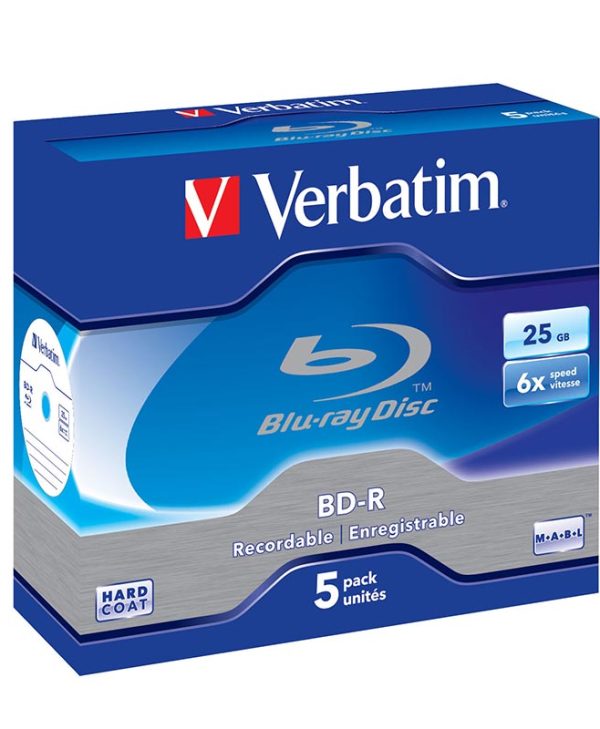 Verbatim 43715 BD-R 6x 25GB Blu-ray 5 pack Jewel Case