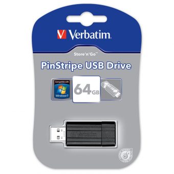 Verbatim Store'n'Go Pinstripe 64GB USB Flash Drive Black - 49065
