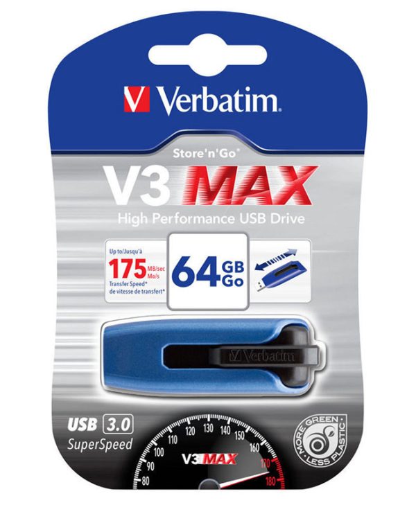 Verbatim Store 'n' Go V3 Max USB Drive 64GB Black/Blue 49807