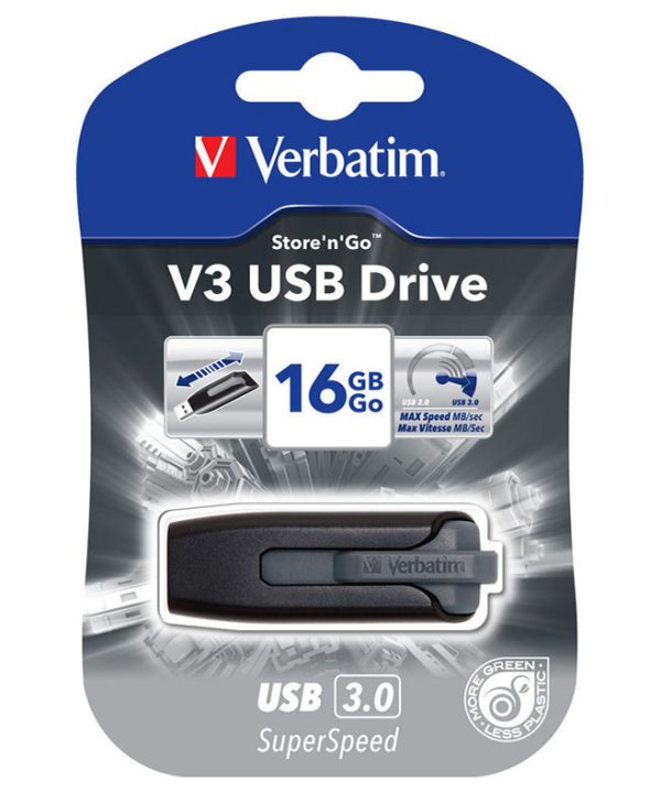 Verbatim Store 'n' Go V3 USB Drive 16GB Black/Grey 49172