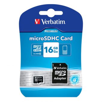 Verbatim MicroSDHC 16GB Class 10 + SD Adapter 44082